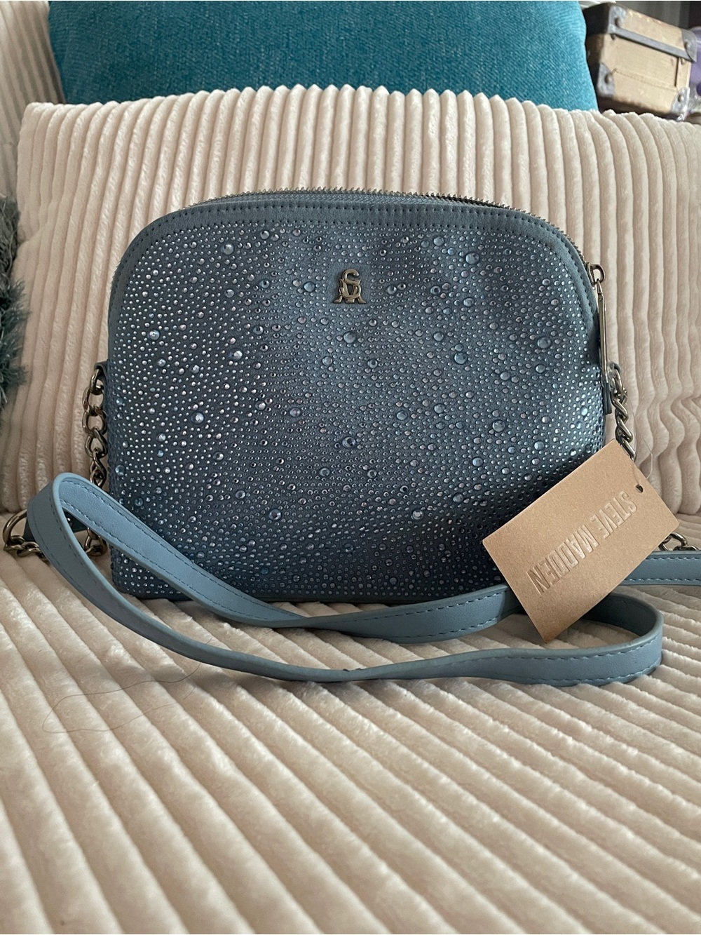 Steve Madden Dusty Blue Rhinestone Crossbody Bag